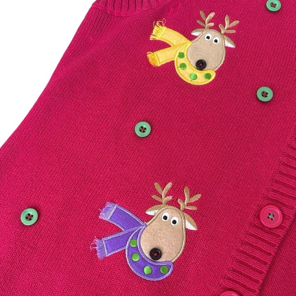 Vintage Crystal Kobe Christmas Reindeer Sweater Vest L Patch Novelty Grandma NWT - Picture 3 of 8